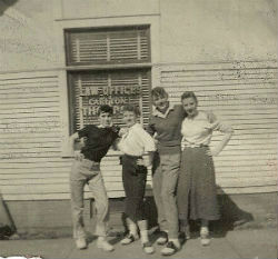 (L to R) Sharon Polzin, Colleen Sutter, Diane Pacynski, and friend on Midland St. in 1959