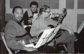 (L to R) Don Davis, Bob Babbitt, and Coffey at a session in Detroit
