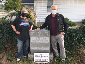 Pam Naradella and Dr. J in her garden