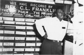 Joe Von Battle in his record store