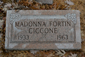 The gravestone of Madonna's mother at the Calvary Cemetery