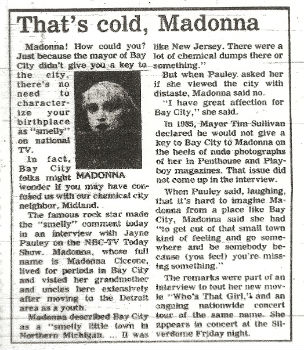 The slanted front page editorial in the Bay City Times that took Madonna's words out of context and caused a controversy