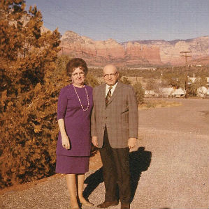 Mildred and Art outside their home in Sedona, Arizona