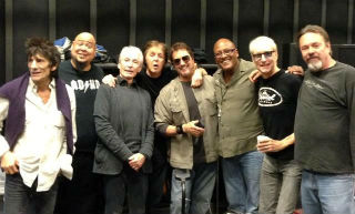 (L to R) Ron Wood, Abe Laborial Jr., Charlie Watts, Paul McCartney, Jim Keltner, Steve Ferrone, Will Lee, Paul Jamieson