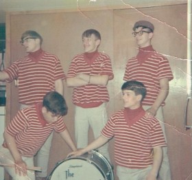 Later Trespassers' lineup: Top - (L to R) Wayne Wescott, Terry Anderson, Bill Nordstrom. Bottom - (L to R) Mark Mason, Jay Bosco