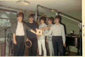 (L to R) Parsons, Burdick, Coughlin, Bruce, and Hauffe with the acetate recorded at Art Schiell's studio